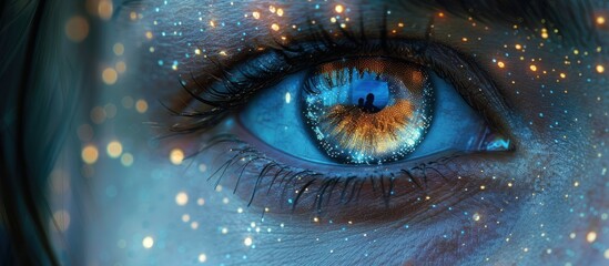 Canvas Print - A Close-Up of a Blue Eye with a Glittery Reflection