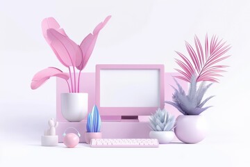 3D illustration of web design , website development, plant, computer graphic design, mobile app user interface on white background