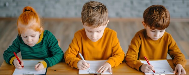 Children drawing diagrams in their notebooks, creative homework tasks, engaging curriculum