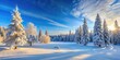 © tnihousestudio - Tranquil snowy landscape with trees and a blue sky.