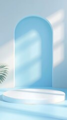 Wall Mural - A blue archway with a white wall and a plant in front of it