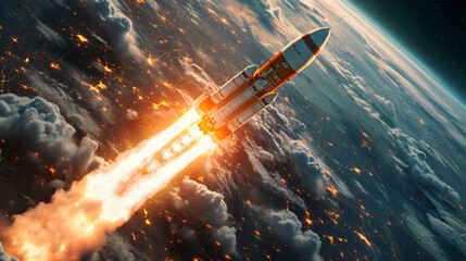 Wall Mural - space ship rocket taking off. spaceship is about to launch. spaceship takes off into the night sky o