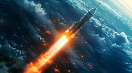 Wall Mural - space ship rocket taking off. spaceship is about to launch. spaceship takes off into the night sky o
