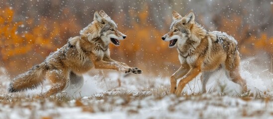 Wall Mural - Coyotes Playing in the Snow