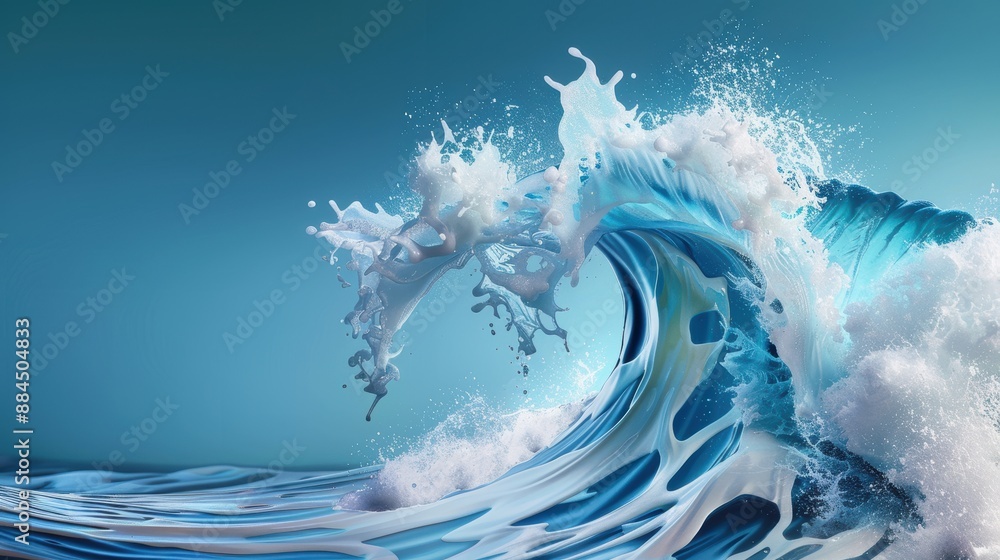 An exhilarating depiction of a giant wave splashing with vibrant blue ...