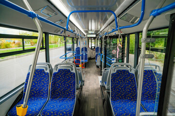 Wall Mural - Empty bus interior. Seats without passengers. Public transport.