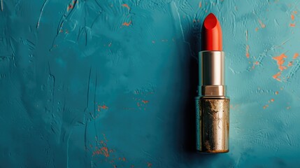 Canvas Print - An aged lipstick tube on blue backdrop with text area