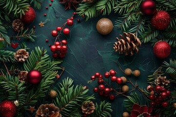 Sticker - Vibrant holiday setup with pine branches, red baubles, and seasonal berries