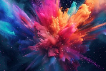Wall Mural - Explosion of multicolored holi powder. Splash of bright colorful paint. Abstract pattern of colored dust burst. Colorful art background.