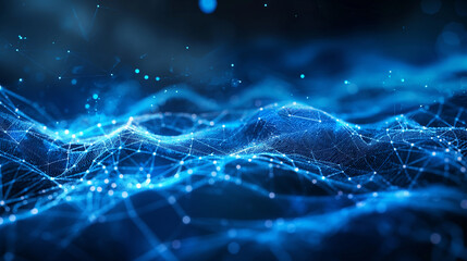 Abstract blue tech design featuring dynamic digital waves and intricate neural networks, illustrating the concept of cyber quantum computing.