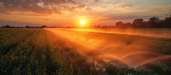 Sticker - Sunset Over a Sprinkler-Irrigated Field