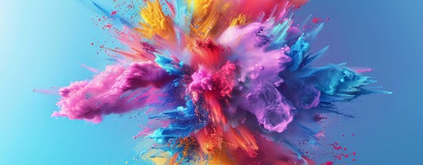 Wall Mural - Explosion of multicolored holi powder. Splash of bright colorful paint. Abstract pattern of colored dust burst. Colorful art background.