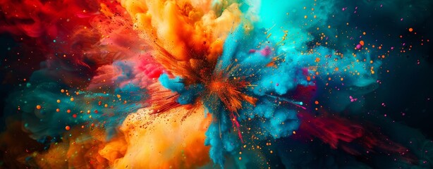 explosion of multicolored holi powder. splash of bright colorful paint. abstract pattern of colored 