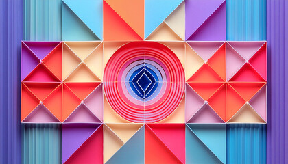 Colorful backdrop with a geometric Andean cross pattern, paper texture, and origami style