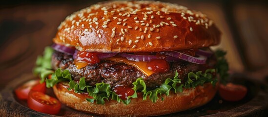 Poster - Juicy Cheeseburger with Sesame Seed Bun