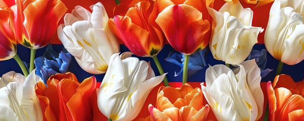 Wall Mural - Design a flag featuring the Netherlands' tulips, realistic photo