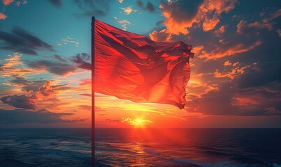 Wall Mural - Design a flag with a vibrant sunset, realistic photo