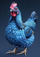 Stunning Blue Chicken with Striking Plumage Against Blue Background Showcasing Unique and Beautiful Bird Features