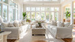 © kora studio - interior of a WHITE AND NUTREL color living room looking to the green garden courtyard in background