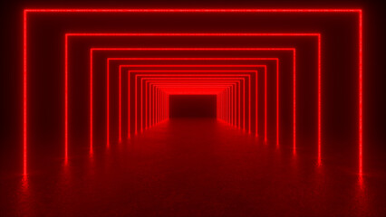 Wall Mural - a red neon tunnel with glowing lines creates a surreal and futuristic atmosphere.