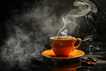 Sticker - A vibrant orange cup of steaming coffee surrounded by aromatic smoke