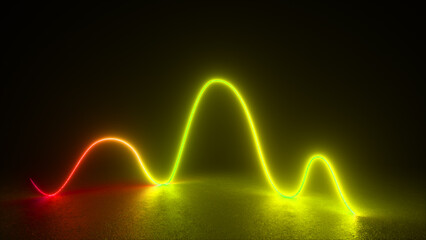 Wall Mural - red, green, and yellow neon lights form abstract shapes against a black background.