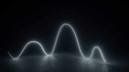Wall Mural - a white neon line forms a series of waves and curves on a dark background, creating a dynamic and ab