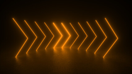 Wall Mural - a series of glowing, yellow neon arrows point towards the center of the image. the arrows are arrang