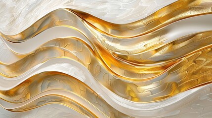 Wall Mural - This_portrayal_showcases_of_an_abstract_wave_pattern_in_white_and_golden_lines