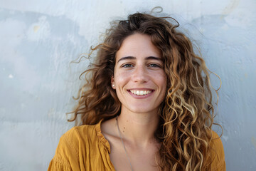 Poster - portrait of a woman smiling on clear background