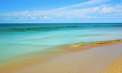 Wall Mural - Serene beach with turquoise waves and clear sky