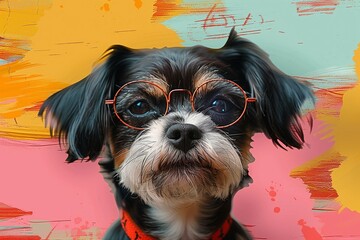 Wall Mural - Adorable dog with abstract colorful graphic background