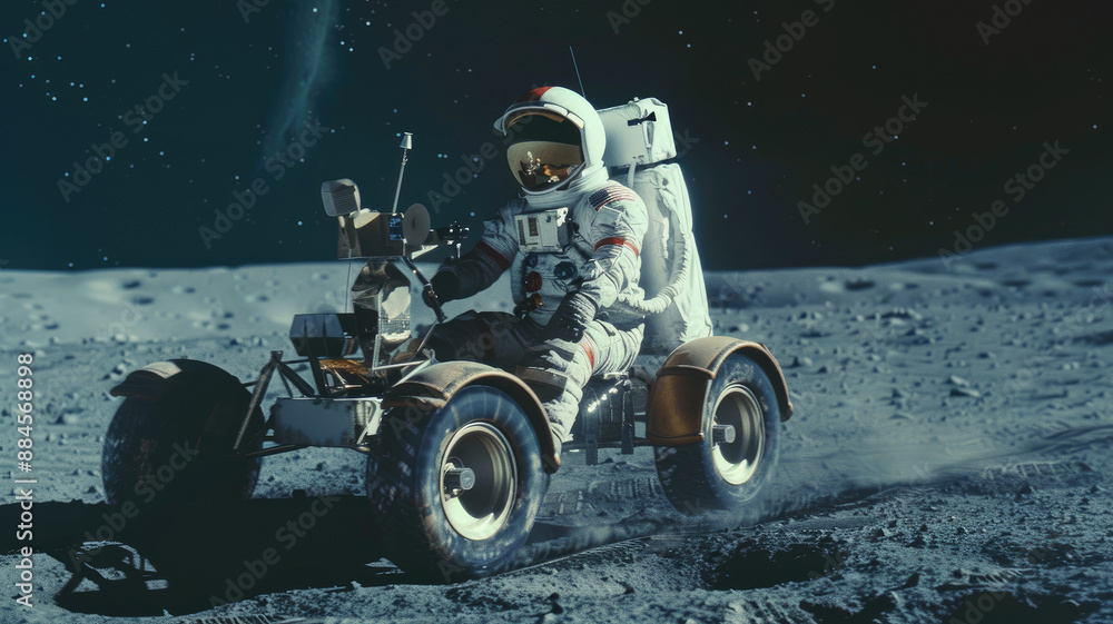 Moon R Drive Spectrum Astronaut drives rover on the Moon, space vehicle on lunar surface ...