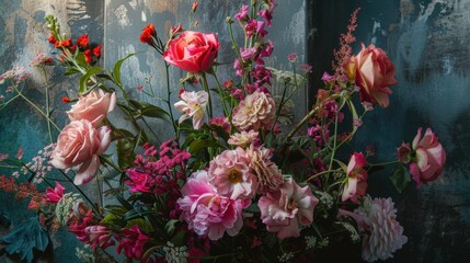 Poster - A bunch of flowers in a vase on a table