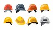 © Damerfie - This image displays a neat arrangement of construction helmets in various colors, perfect for representing safety, construction, and occupational themes.
