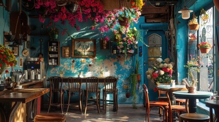 Wall Mural - A room with a bunch of flowers hanging from the ceiling