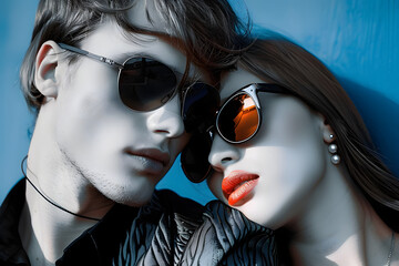 Fashionable young couple wearing sunglasses