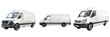 © Loki Studio - Front, side, and rear views of white cargo vans isolated on a white background, png