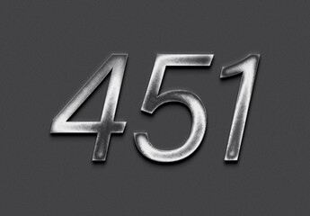 Wall Mural - Chrome metal 3D number design of 451 on grey background.