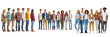 © Loki Studio - Group of people standing in a line with half facing forward and half facing sideways isolated on a white background, png