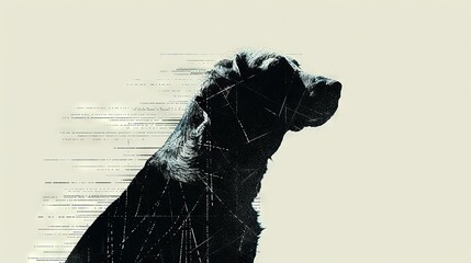 Sticker -   A black dog on a white background with a dog-like shape drawn by lines