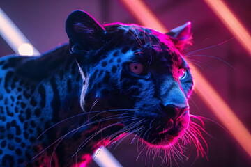 Wall Mural - Black Panther in Neon Lights