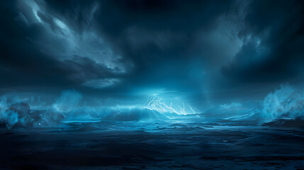 Wall Mural - Ethereal blue light over dark landscape – perfect for fantasy and sci-fi concepts