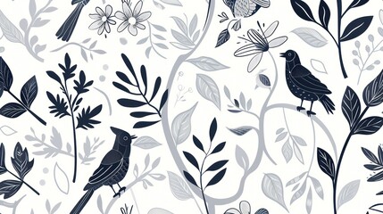 Canvas Print - Floral and Birds Pattern