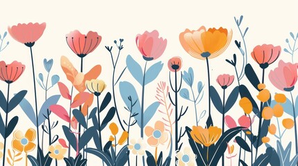 Canvas Print - Floral Watercolor Illustration: A Vibrant Garden of Blooms