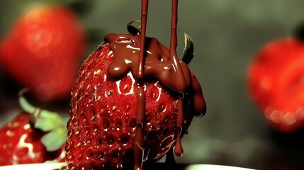 Wall Mural -   A chocolate-covered strawberry being drizzled with melted chocolate