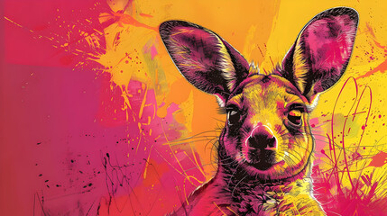 Wall Mural - Neon Kangaroo Art