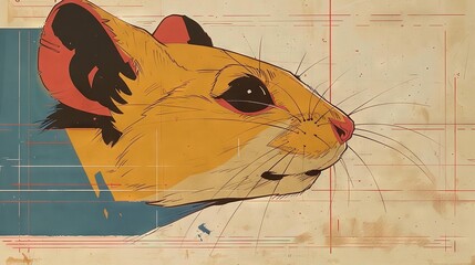 Wall Mural -   A sketch of a feline's visage on paper with grid lines behind it