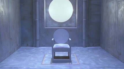 Sticker -   In a spacious room, there's a white toilet in the center, framed by a round window on one side and an armchair on the other