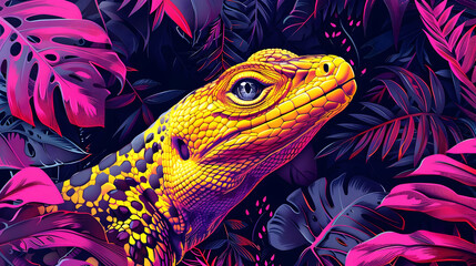 Wall Mural - Tropical Lizard in Neon